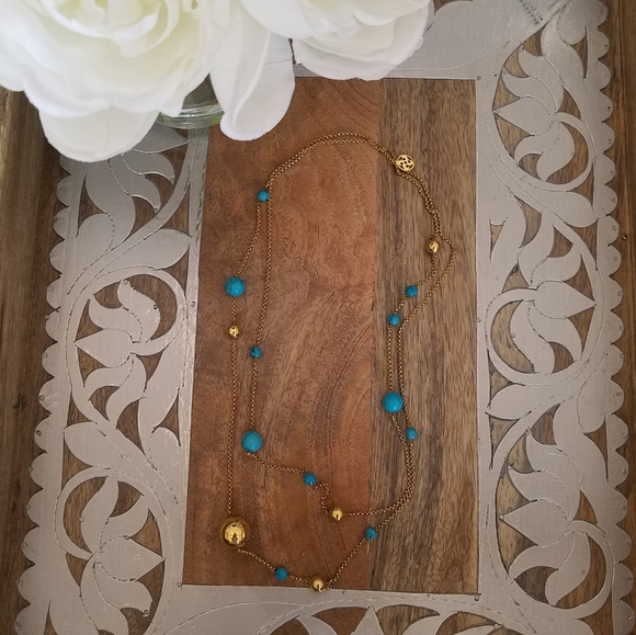 AUTHENTIC Oxette Gold & Turquoise Long Convertible Necklace from Greece NEW - Picture 4 of 9